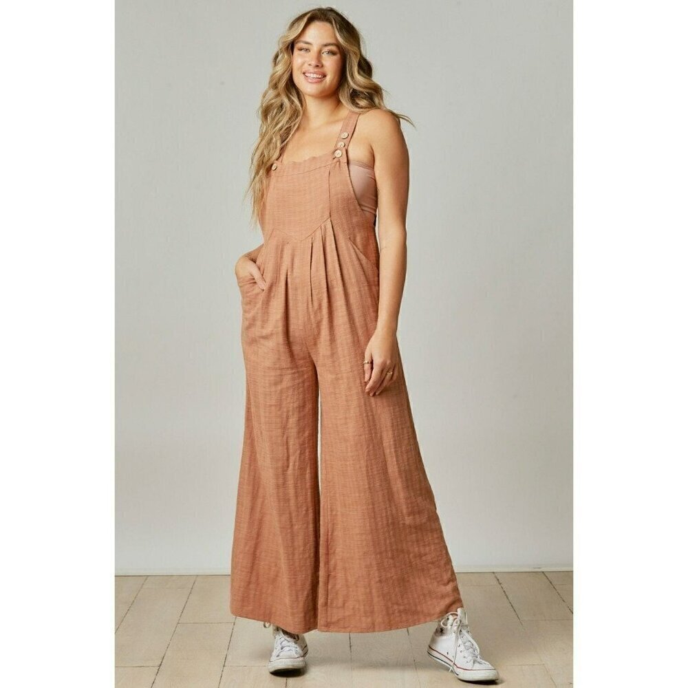 Let's Make Plans Wide Leg Overalls in Beige
